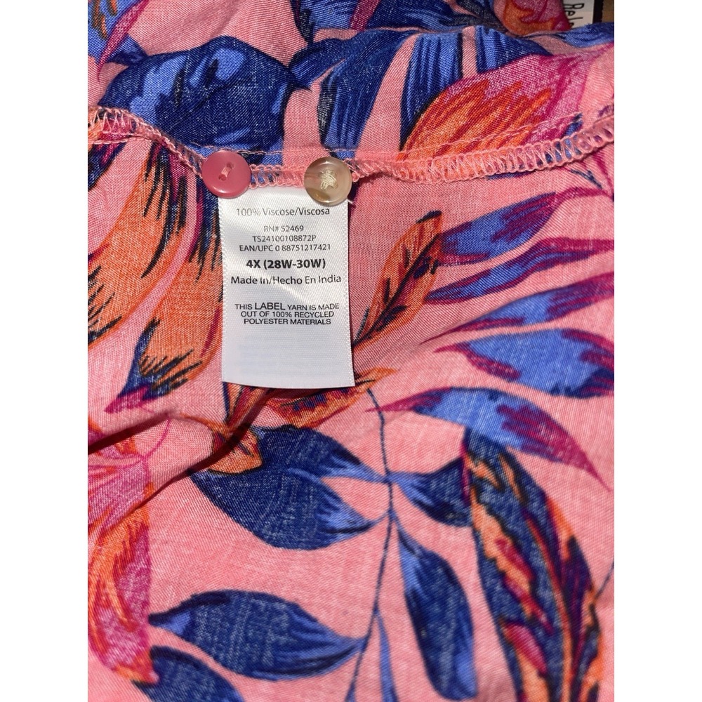 Terra & Sky Pintuck Camp Shirt Floral Sleeveless Plus Size Sz‎ 4X - Picture 6 of 6